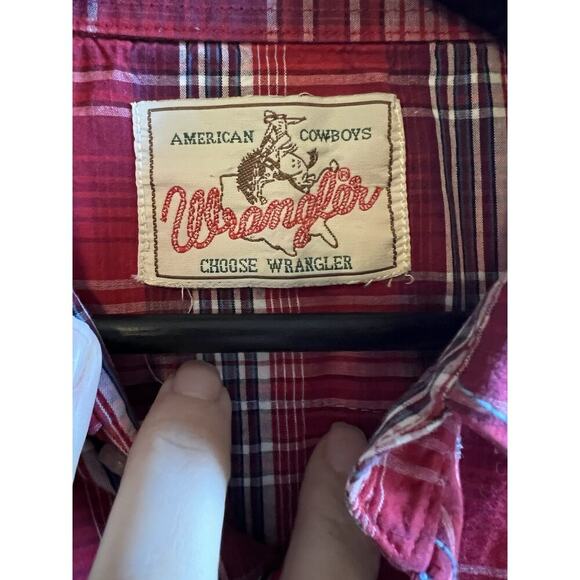 Vintage Wrangler Western Red Plaid Pearl Snap Shirt Mens Medium American Cowboy - Picture 2 of 8
